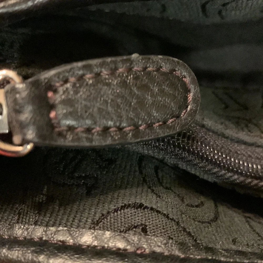 VINTAGE Etienne Aigner black A logo canvas zip top hobo bag purse pockets EUC